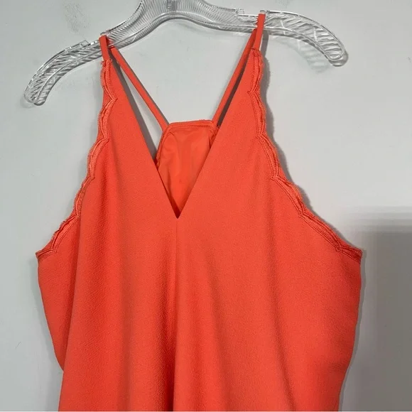 Trina Turk Scalloped Halter Mini Dress Coral Orange Crape Size 12 Spring Summer - Picture 10 of 16
